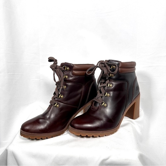 Timberland Allington Heeled Hiker Boots Leather Lug Sole Burgundy Oxblood W’s 8 - Picture 2 of 13